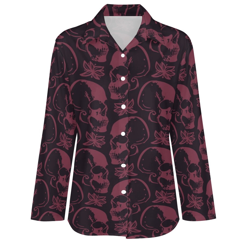 Stylish Purple Skulls Print Casual Long Sleeve Shirt for Men & Women | Gothic Streetwear, Halloween Costume, Rock Concert Outfit