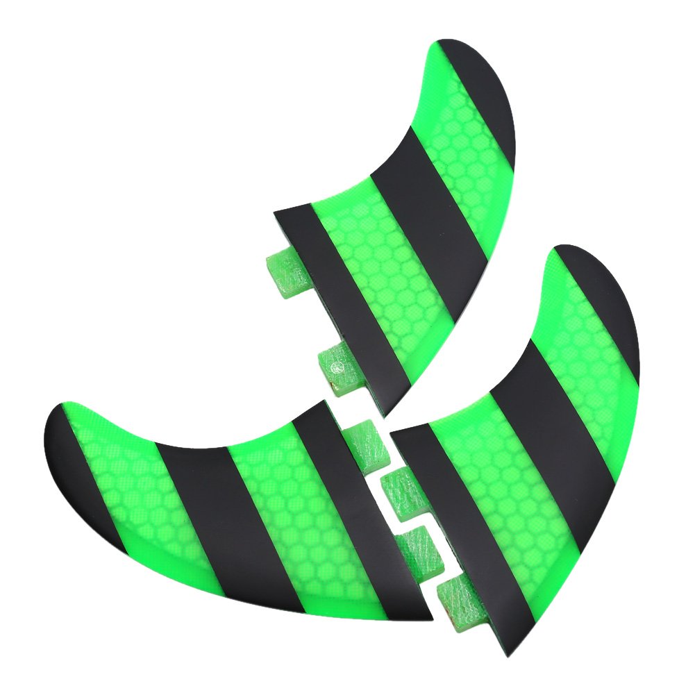 VGEBY Surfboard Fins - FCS G5 Fiberglass Thruster Fin Set (Tri Fin) - Compatible with FCS & Futures Surfboards - Green & Black - Perfect for Surfing, Bodyboarding & Water Sports Accessories