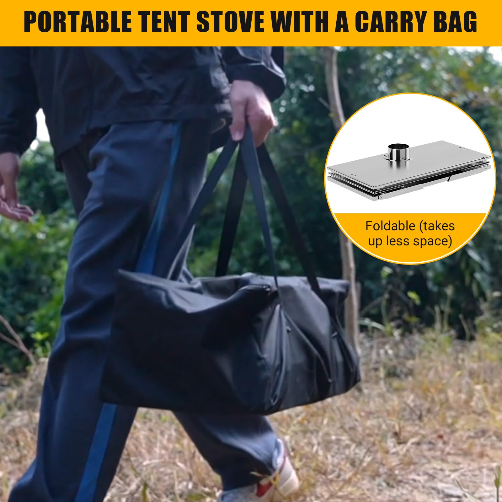 Portable Wood Burning Camping Stove with View Glass - 5 Chimney Pipes Stainless Steel Tent Heater for Outdoor Cooking, Hunting & Winter Camping | Perfect for Backpacking, RV Trips & Emergency Heating