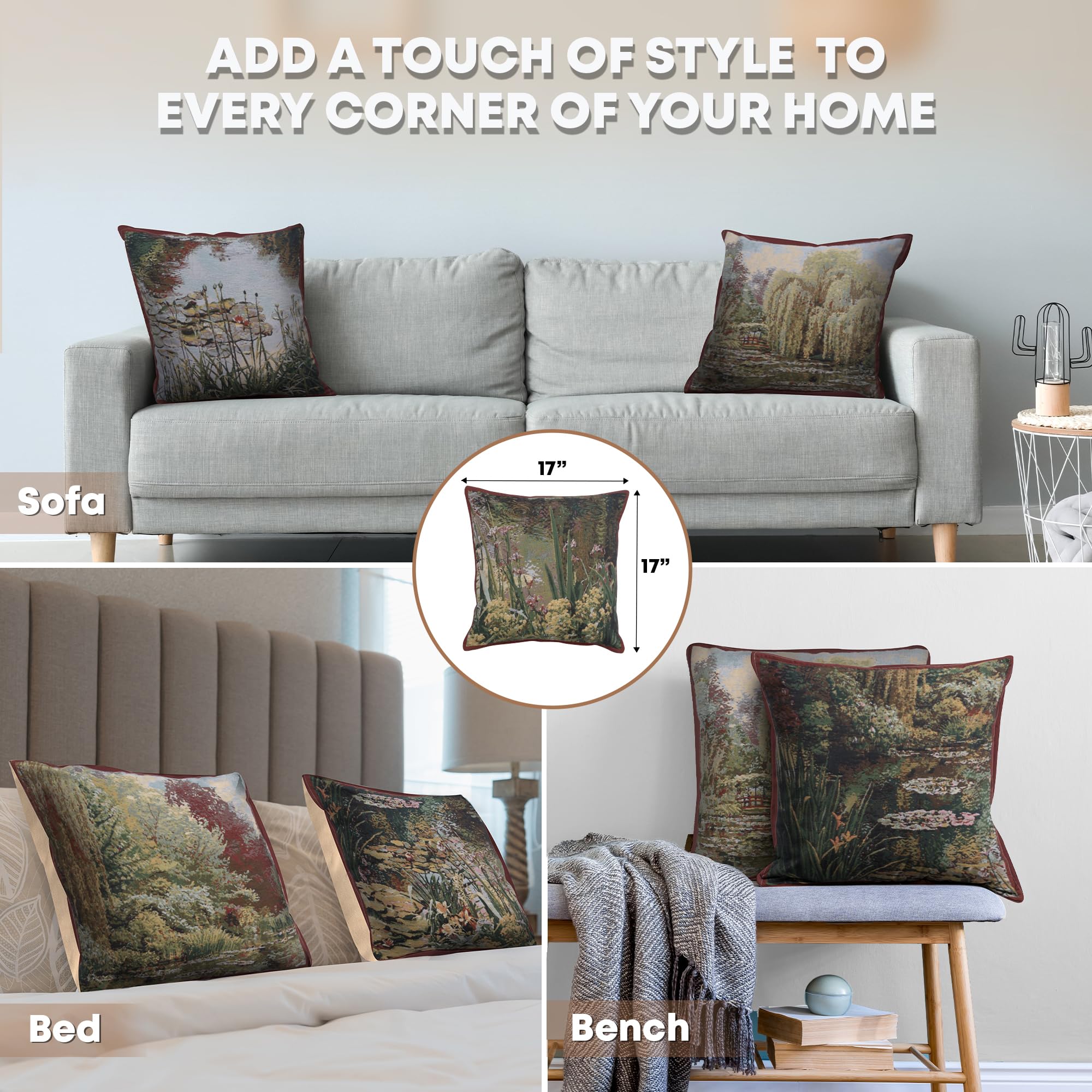 Charlotte Home Furnishings 17x17 Inch Decorative Throw Pillow Cover - Soft European Cotton Jacquard Woven Cushion Case for Sofa, Bed & Living Room - Modern Water Pattern Design - Perfect for Home Decor, Accent Pillows and Cozy Interior Styling