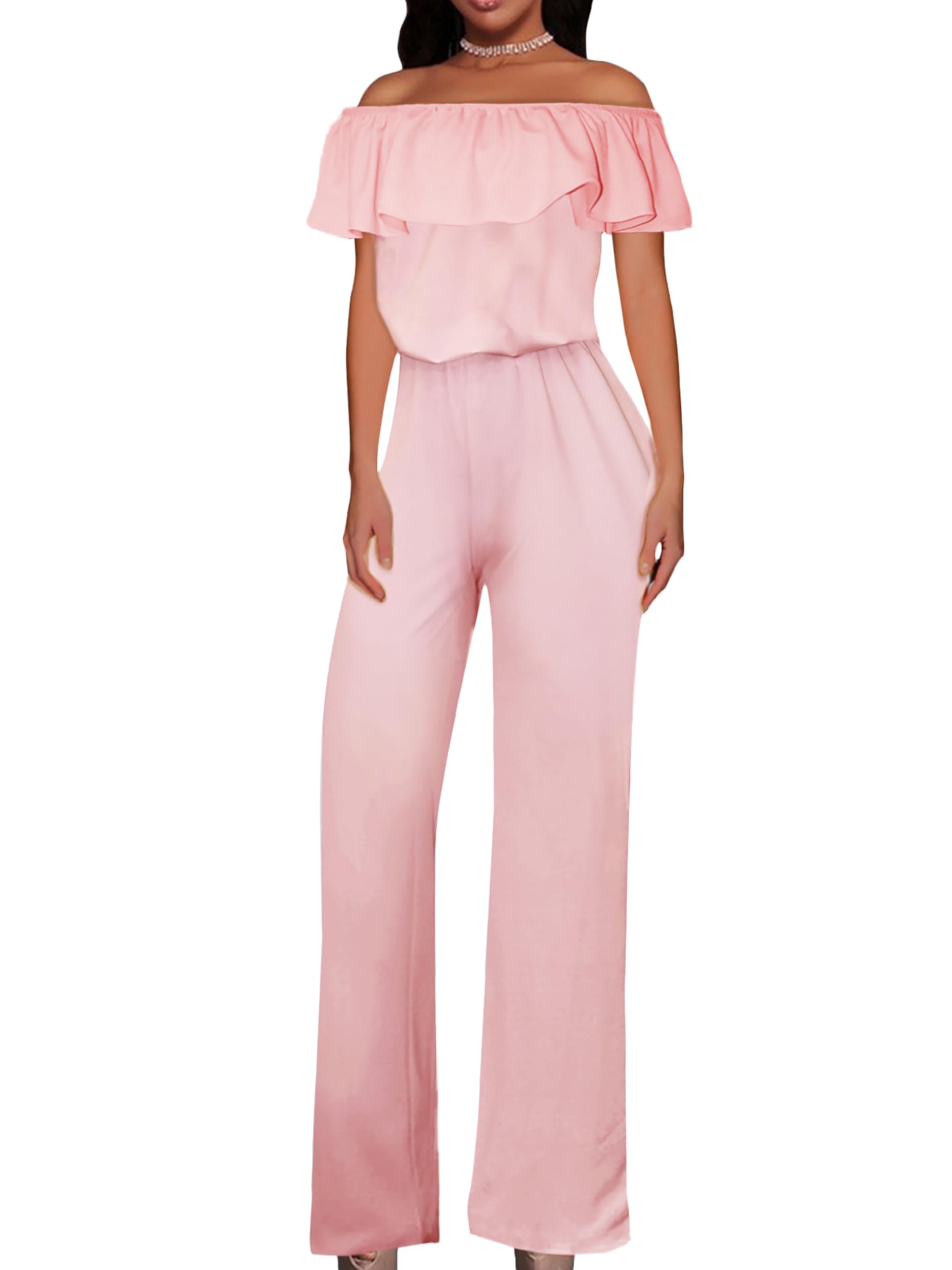 Women's Casual Off Shoulder High Waist Wide Leg Jumpsuit - Summer Romper with Pockets | Perfect for Beach, Vacation & Everyday Wear