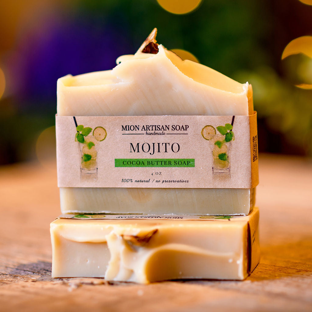 Organic Mojito Soap Bar with Cocoa Butter - Refreshing Citrus & Mint Scent for Spa, Bath & Gift - Moisturizing Handmade Soap for Dry Skin & Relaxation
