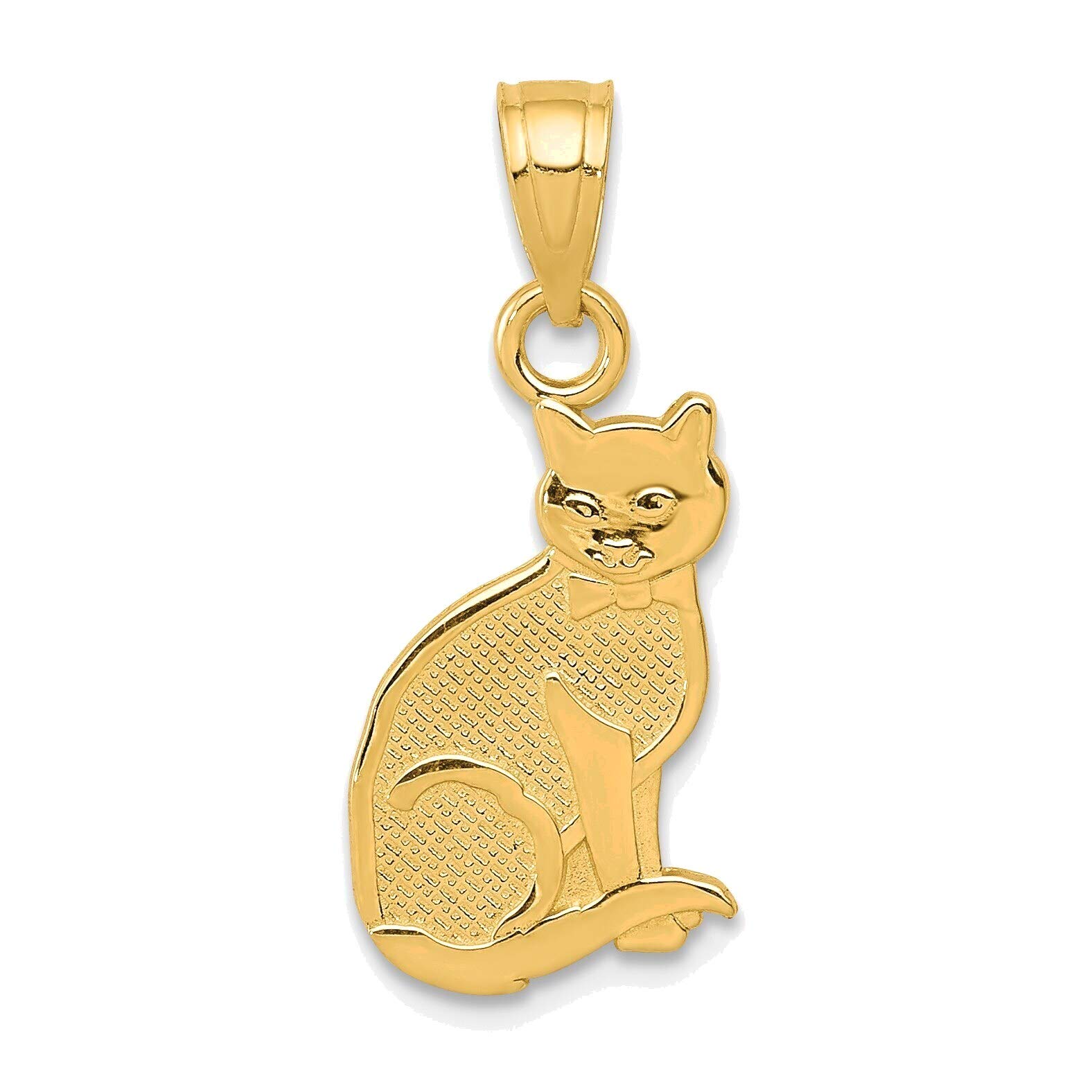 14K Yellow Gold Cat Pendant Necklace - 