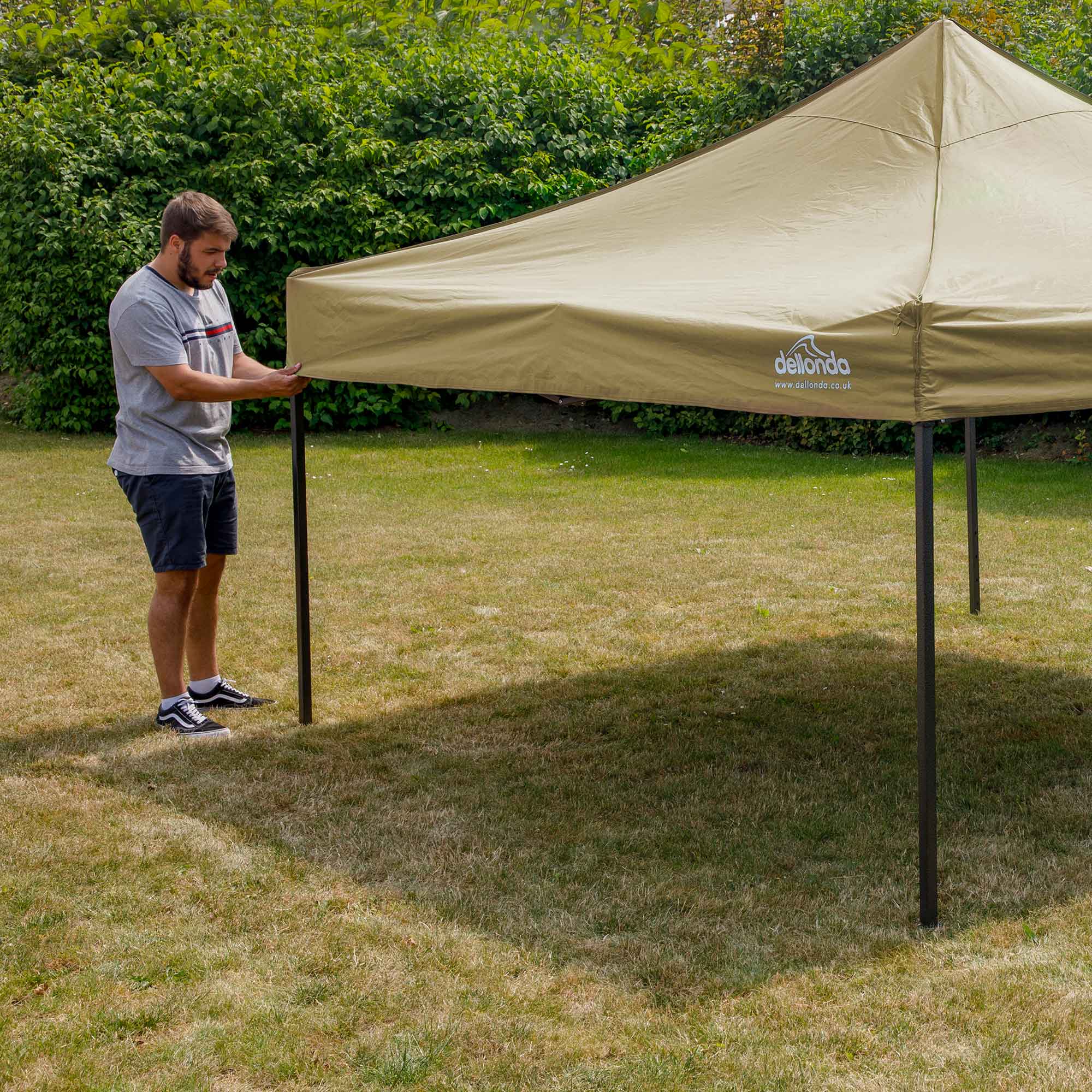 Premium 2x2m Pop Up Gazebo with Water Resistant Canopy - Includes Carry Bag, Stakes & Weight Bags - Beige Color DG126 - Perfect for Outdoor Camping, Picnics, Beach Parties and Backyard Gatherings