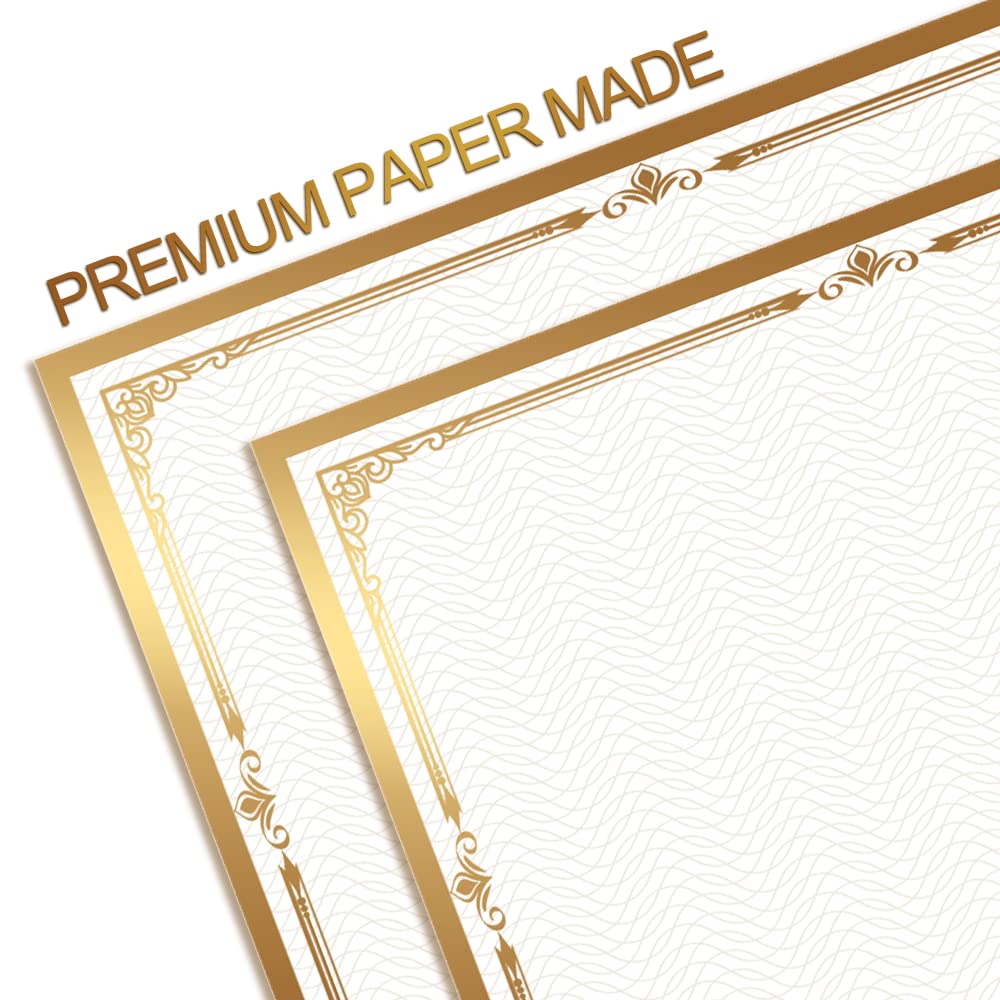 Premium Gold Foil Certificate Paper - 50 Blank Award Sheets for Diplomas, Recognition & Participation Awards - Laser & Inkjet Printer Friendly - 8.5x11 Inches - Perfect for School Ceremonies, Corporate Events & Graduation Awards