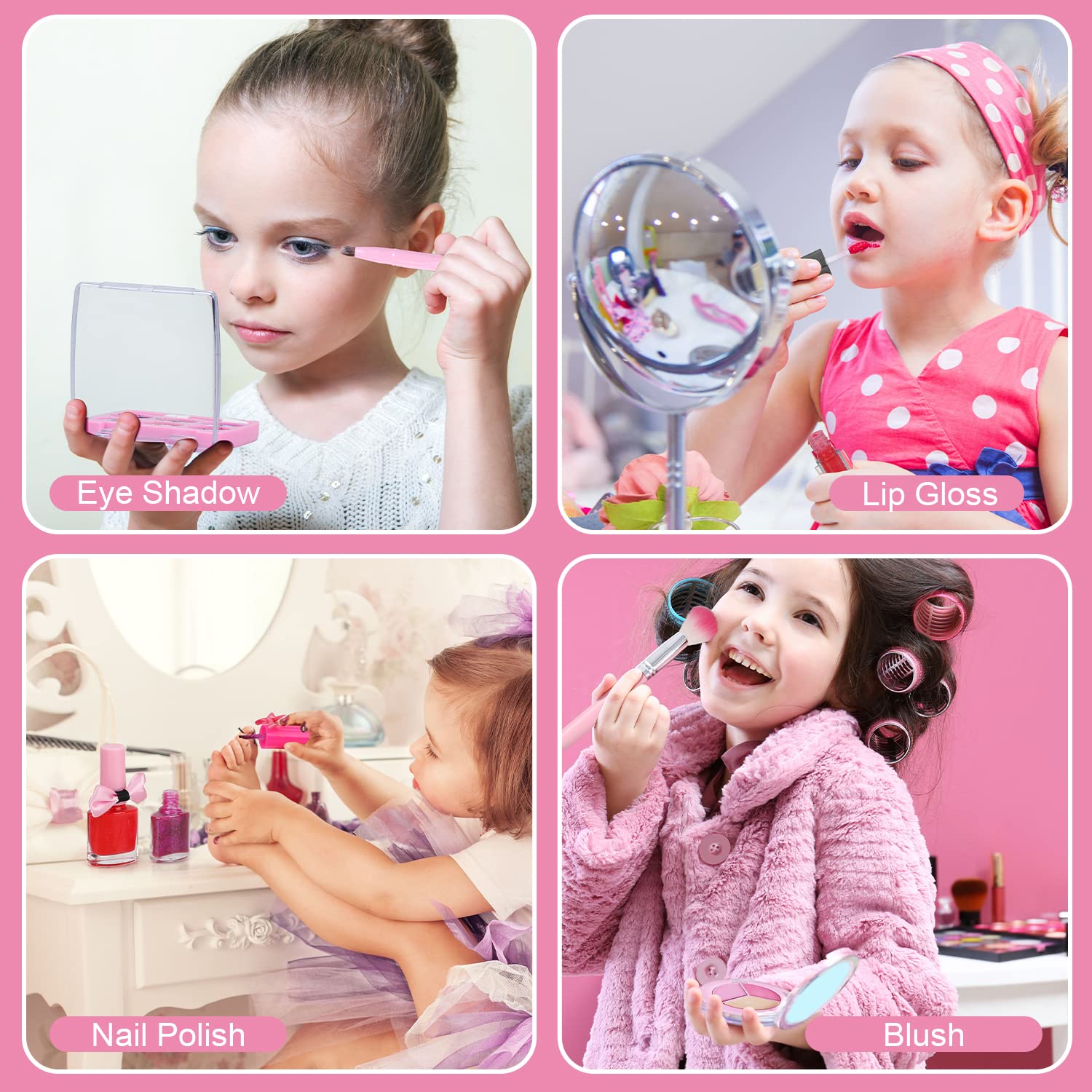 TOY Life Kids Real Make Up Kit for Girls - Washable & Non-Toxic Cosmetic Set with Pink Unicorn Bag - Pretend Play Dress Up Toys for Toddlers Ages 3-12 - Perfect for Birthday Gifts, Role Play & Dress Up Parties