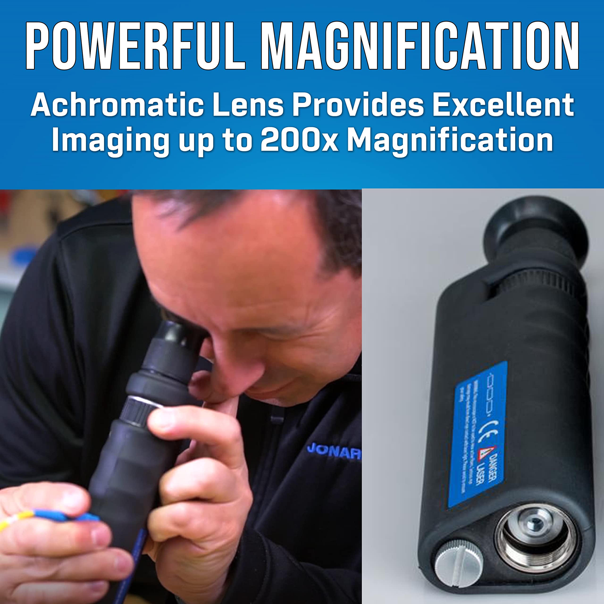 Jonard Tools FIM-200 200x Magnification Fiber Optic Inspection Microscope with FC/SC/ST/LC Adapters - Ideal for Network Testing, Cable Installation & Telecom Maintenance