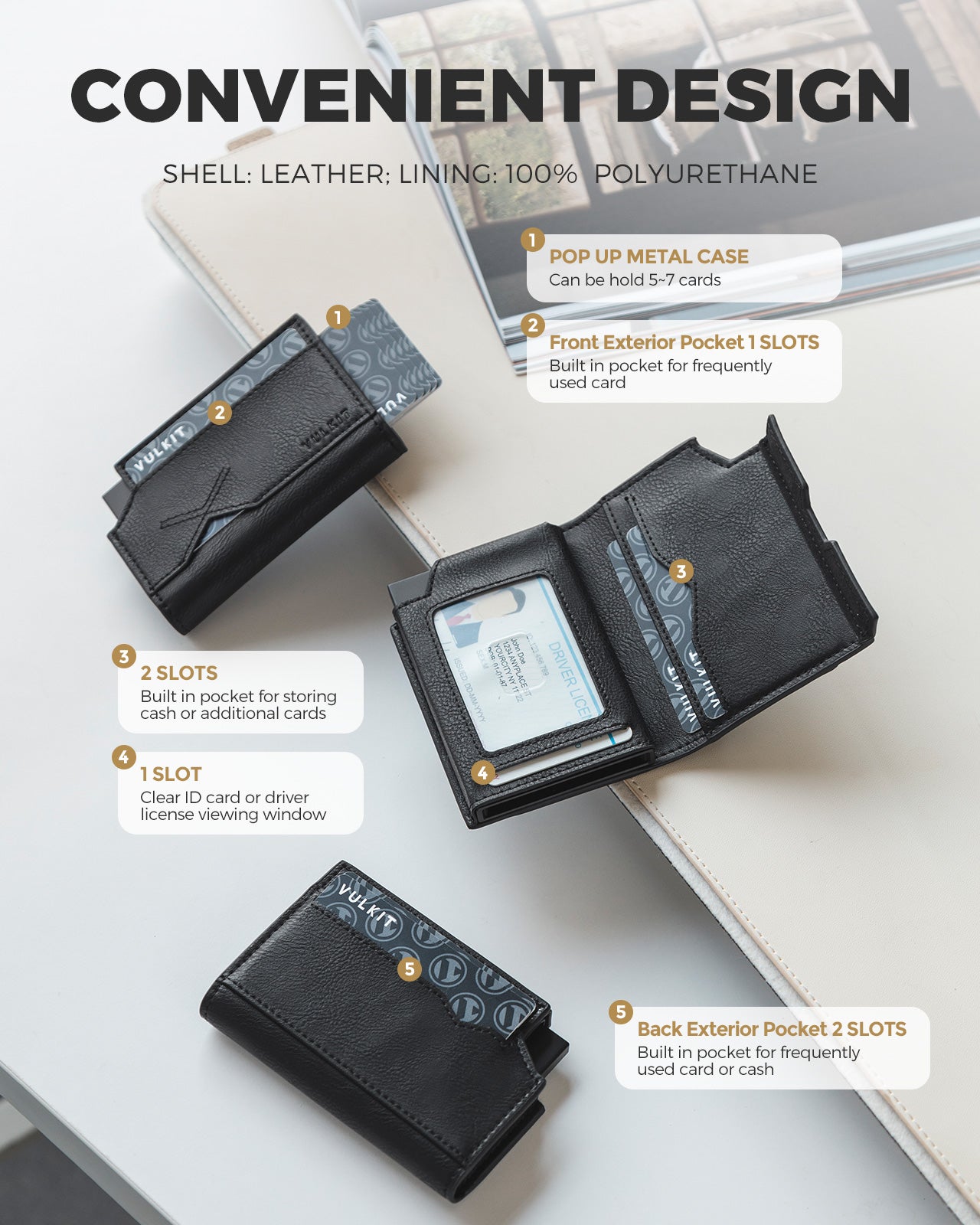 VC415 RFID Blocking Waterproof Leather Wallet for Men - Slim Bifold Wallet with Quick Access Card Slot & Secure Storage - Perfect for Travel, Business & Everyday Use