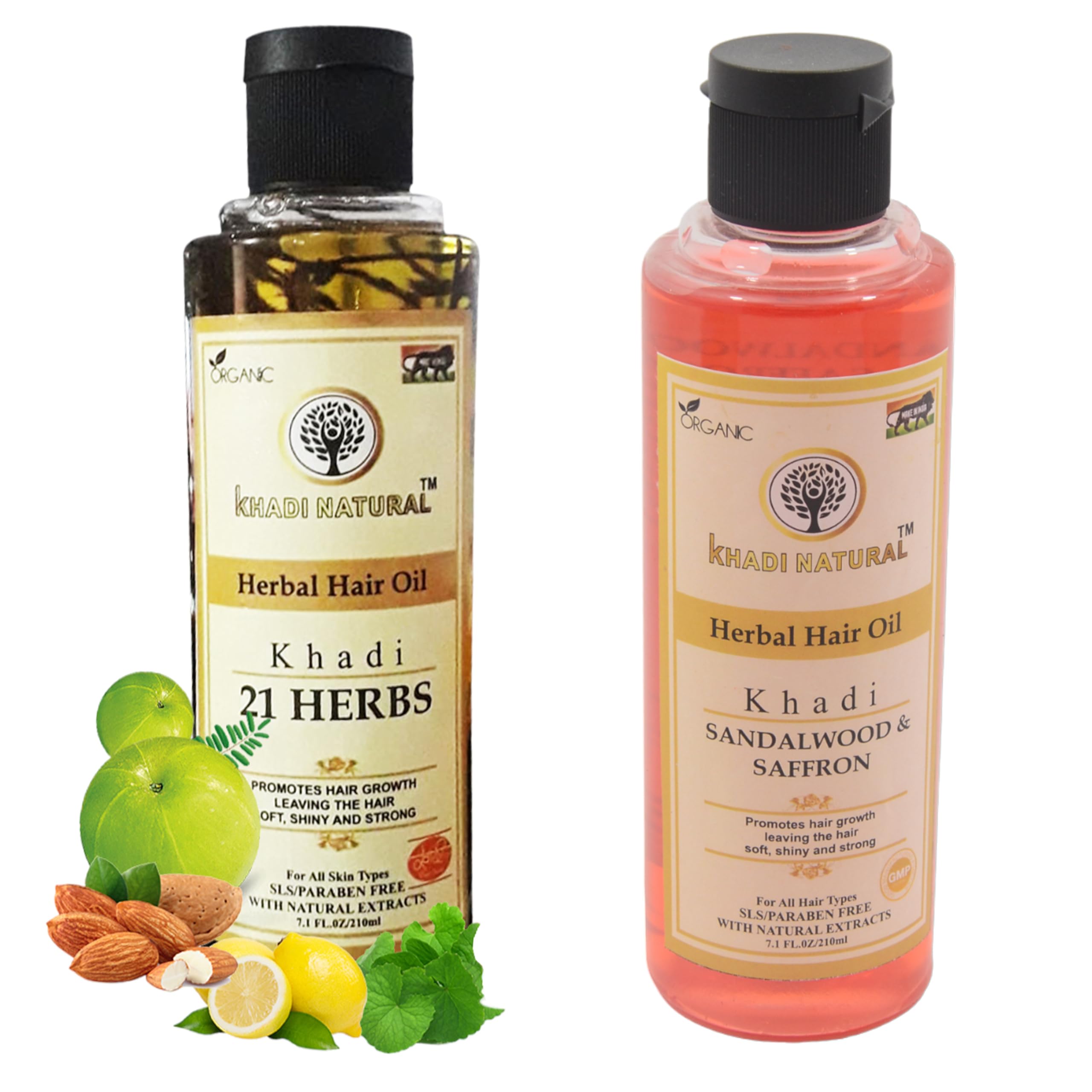 Khadi Natural 21 Herbs Sandalwood Saffron Hair Oil 420ml - Ayurvedic Herbal Treatment for Hair Growth, Strength & Shine | Reduces Hair Fall & Promotes Scalp Health | Perfect for Dry, Damaged & Frizzy Hair Care Routine