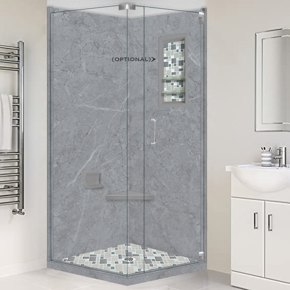 Grio Marble Newport Mosaic Corner Shower Enclosure Kit - Waterproof Bathroom Upgrade for Small Spaces, Modern Luxury Shower Solution