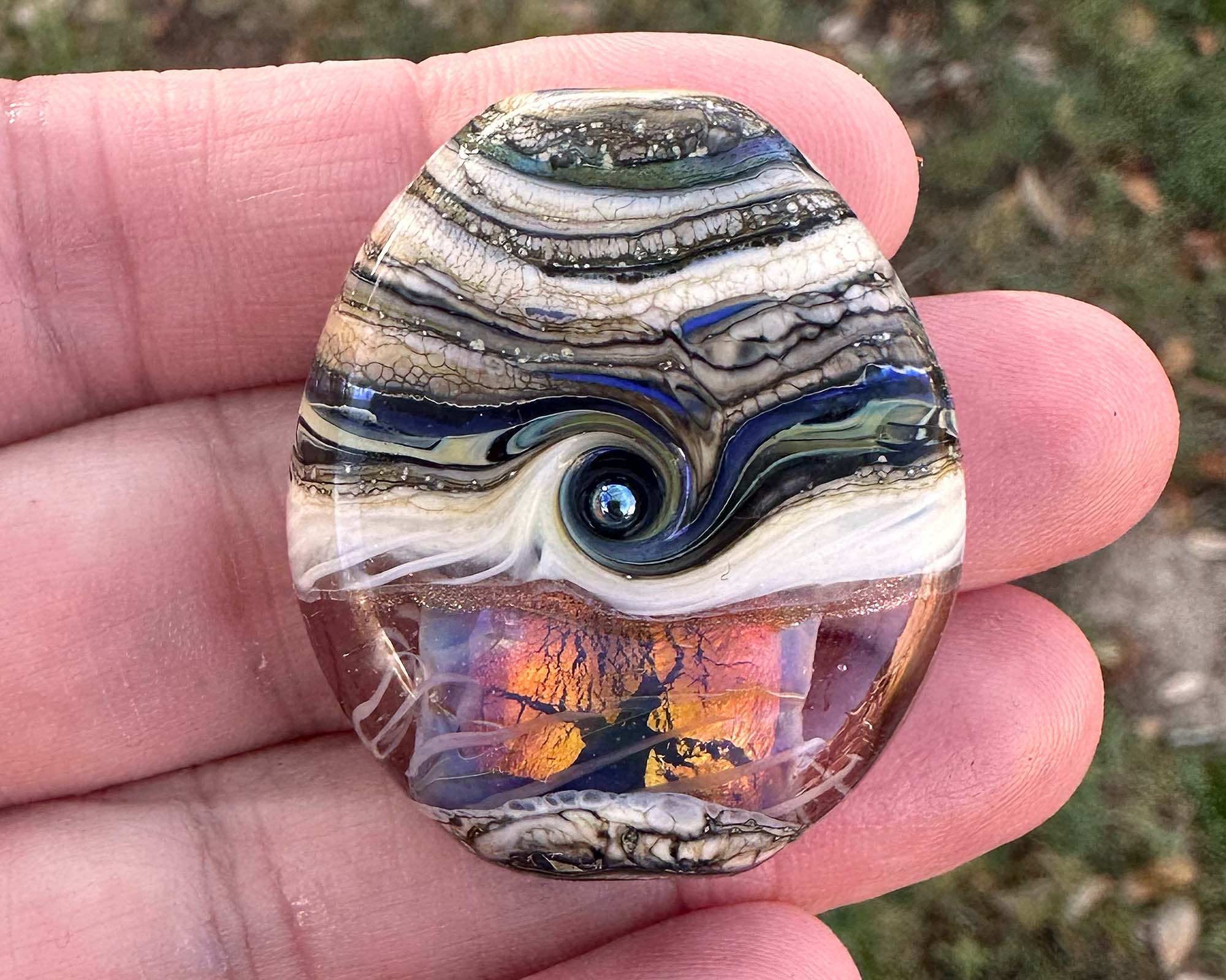 Natural Fire Opal Organic Lampwork Focal Bead SRA - Handmade Glass Bead for Jewelry Making, Necklace Pendants & DIY Craft Projects