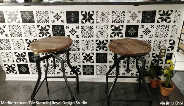Mediterranean Tile Stencil Set for DIY Home Decor - Reusable Painting Templates for Walls, Floors, and Furniture - Perfect for Kitchen Backsplash, Bathroom, and Outdoor Projects