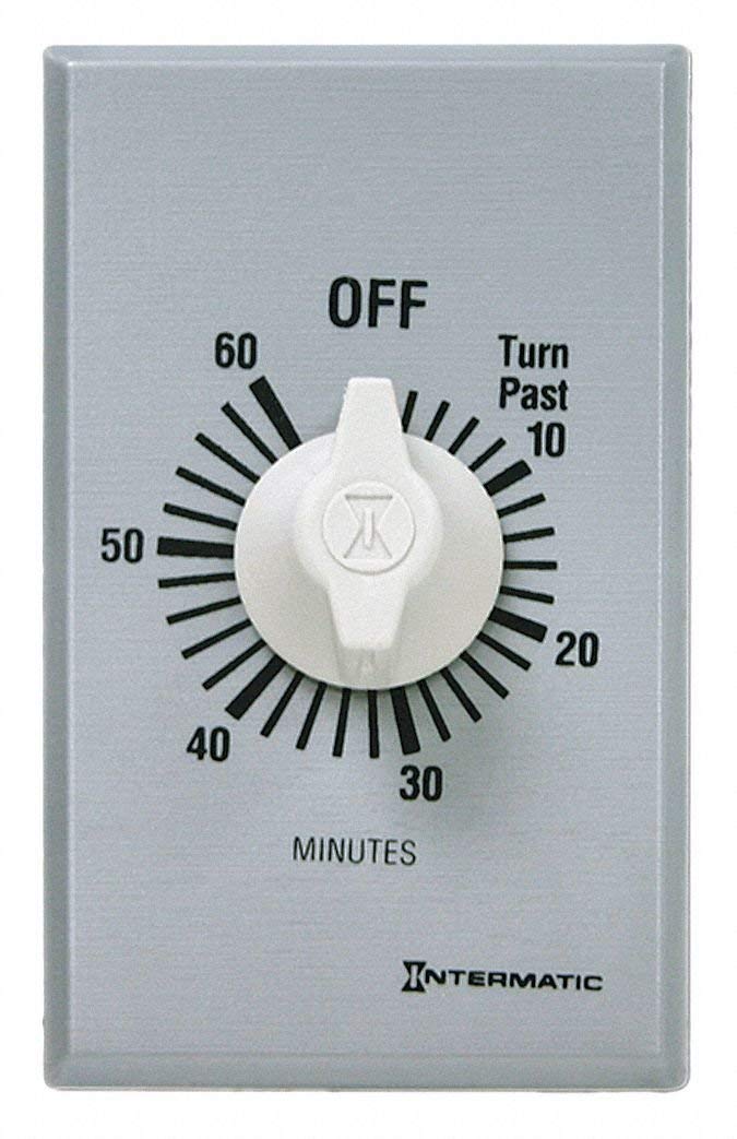Intermatic FF460M 60-Minute Spring Wound Wall Timer DPST No Hold - Universal Energy Saving Timer Switch for Lights & Appliances - Automatic Control with Brushed Metal Finish - Perfect for Home, Office & Outdoor Use