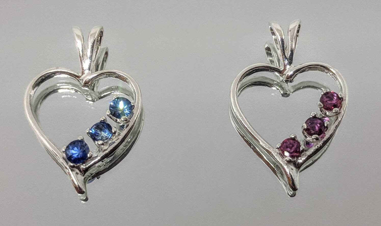 Solid Sterling Silver or 14kt Gold (White/Yellow/Rose) Natural Blue Sapphire & Ruby Heart Pendant Necklace - Elegant Cluster VS Gemstone Jewelry for Women, Gift for Anniversary, Valentine's Day & Special Occasions