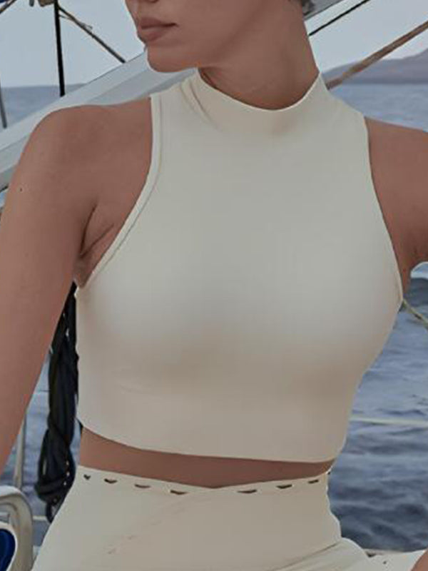 ZASUWA Women's Sexy Solid Color Hollow Out Stand Up Collar Tank Top - Perfect for Night Out, Date Night, and Summer Fashion