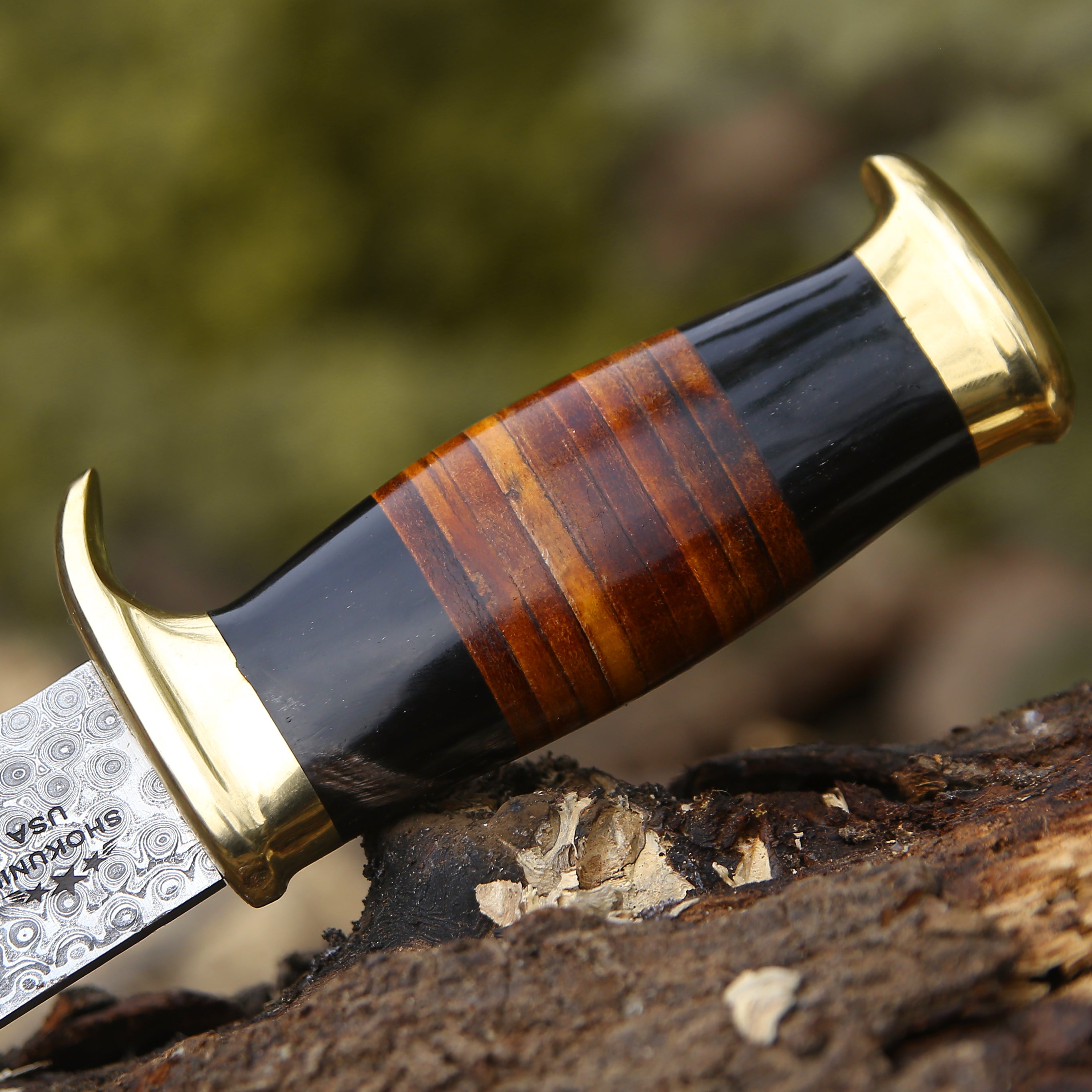 Premium Custom Bowie Knife with Genuine Bull Horn Handle & Stacked Leather Grip - Hunting, Camping, Outdoor Survival & Collectible Knife for Men