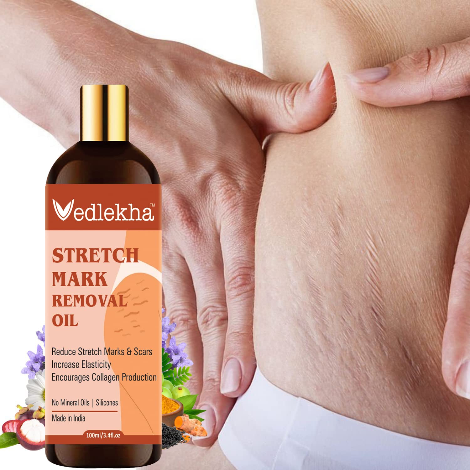 Vedlekha Pregnancy Stretch Mark Oil - 7-in-1 Natural Bio Oil for Belly & Skin Elasticity | Clinically Proven, Toxin-Free, Mineral Oil Free (100ml) | Perfect for Prenatal Care & Postpartum Skin Recovery