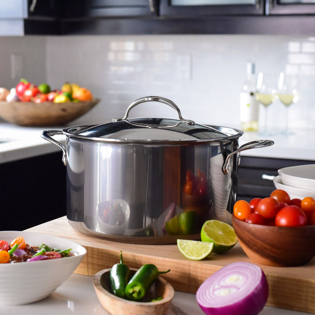 Premium Nanobond 8 Quart Stock Pot with Glass Lid - Durable Stainless Steel Cooking Pot for Soups, Stews, Pasta & Large Family Meals | Induction Compatible & Dishwasher Safe