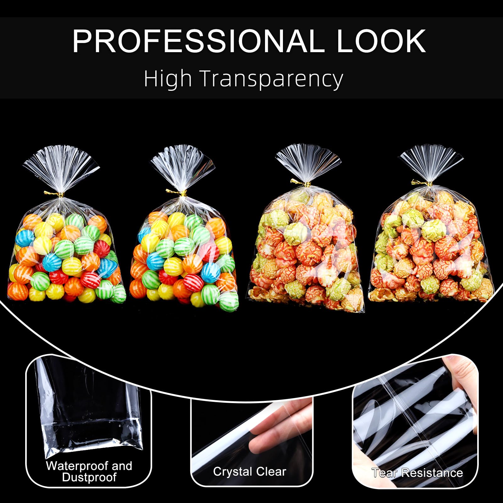 OYAVISR 200pcs 5x7 Clear Cellophane Candy Bags with Ties - Treat Bags for Party Favors, Goodie Bags, Cake Pops, Gift Baskets, Bakery Cookies & Apple Gifts - Perfect for Birthday Parties, Baby Showers & Holiday Treats