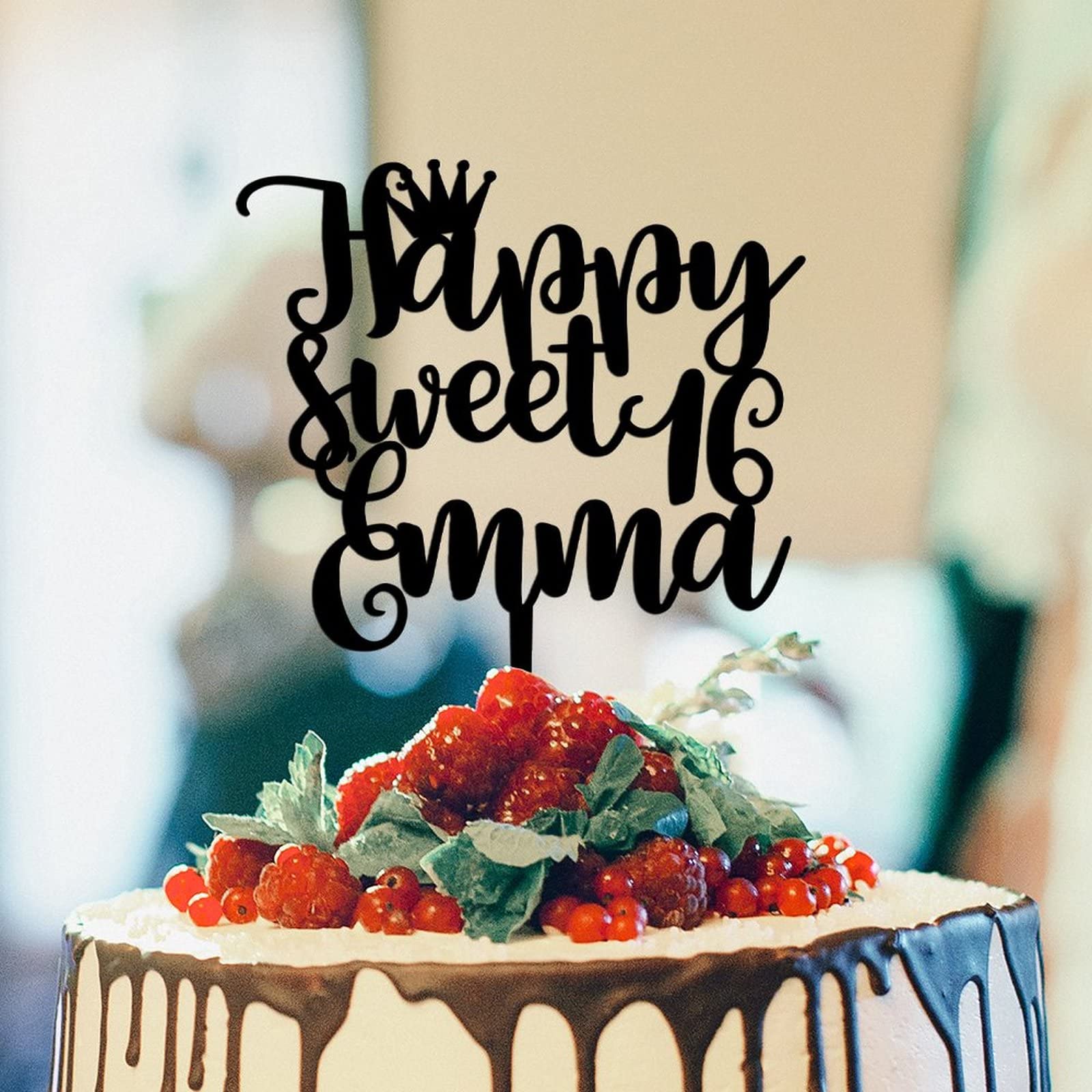 Custom Black Acrylic Birthday Cake Topper - Happy Birthday Wreath Cake Decorations for Anniversary Parties, Boys & Girls Gifts - Perfect for Wedding, Baby Shower & Holiday Celebrations