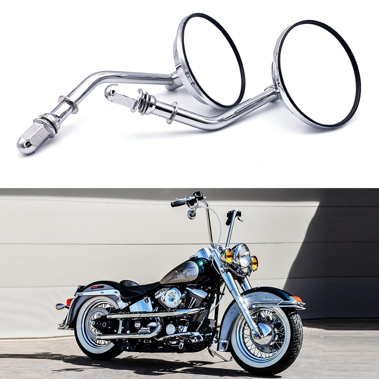 Chrome Rear View Mirrors for Harley Davidson Street Glide, Road King & Sportster 883 (1986-2020) - Durable Motorcycle Side Mirrors for Enhanced Safety & Style on Road Trips