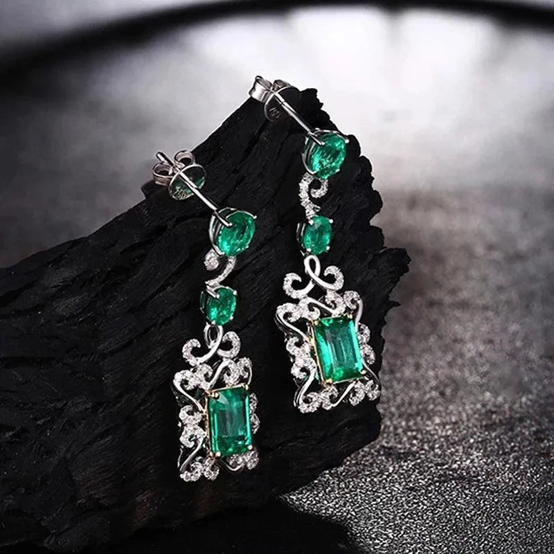 LOVERJEWELRY 14K Multi-Tone Gold Zambia Natural Emerald Drop Earrings for Women - 3.68Ct Classic Dangle Jewelry | Perfect for Weddings, Parties & Special Occasions