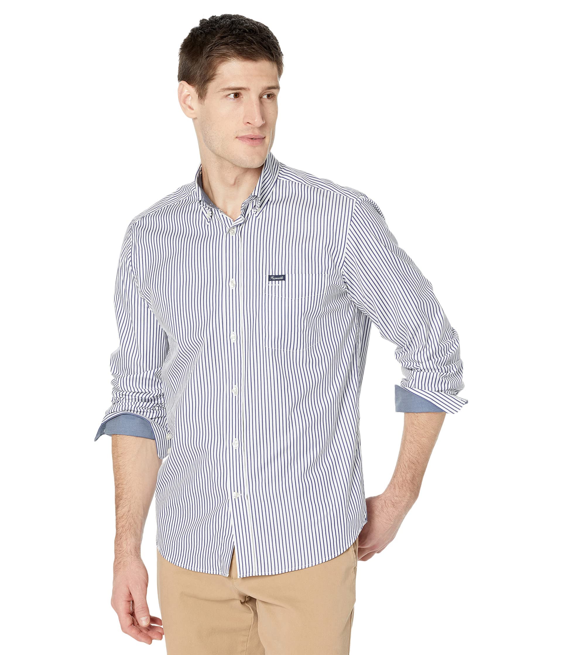 Faconnable Men's Club Button-Down Shirt with Bengal YFC Patch - Casual Wear for Office, Party & Everyday Outfits