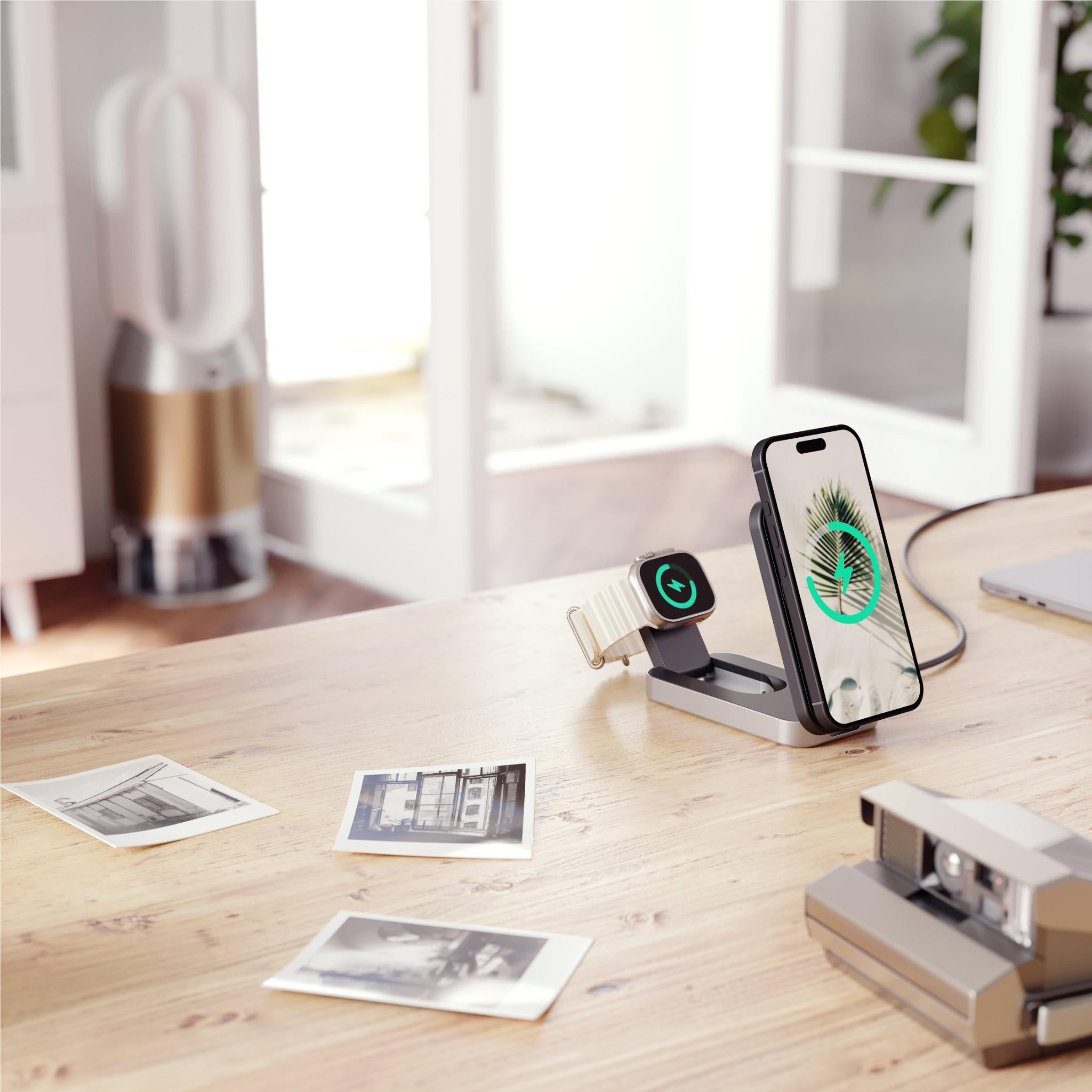 Alogic Flip 2-in-1 Qi2 Wireless Charging Stand for iPhone & Android - Fast Wireless Charger with Stand & Pad (Black) - Perfect for Home, Office & Travel Charging