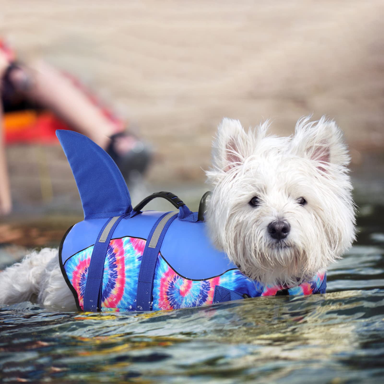 ASENKU Dog Life Jacket - Safety Vest for Swimming & Boating | Shark Design Pet Life Preserver | Flotation Swimwear for Small Medium Large Dogs | Perfect for Pool, Beach & Water Activities (Blue Bandhnu, Size M)