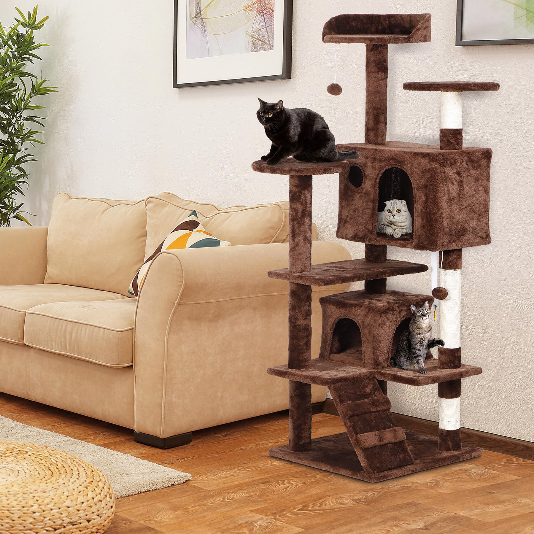 54-Inch Cat Tree with Scratching Posts - Multi-Level Kitten Condo Tower, Play House & Climbing Furniture for Indoor Cats - Perfect for Small Spaces & Active Kittens