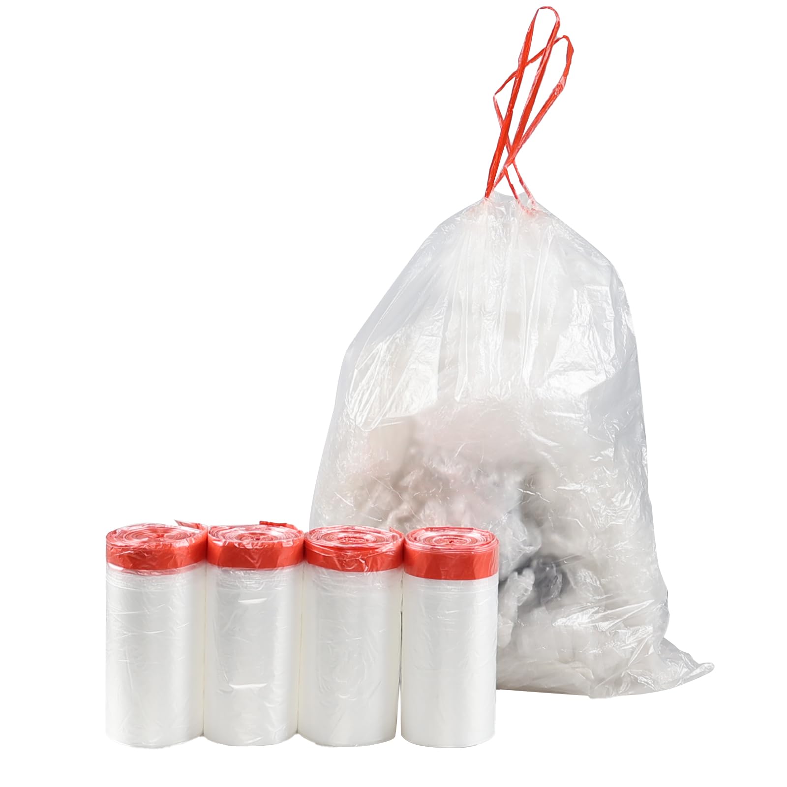 Yuright 5 Gallon Drawstring Trash Bags - Small Clear Garbage Bags with Handles (4 Rolls/220 Counts) - Perfect for Kitchen, Bathroom, Office & Car Waste Disposal