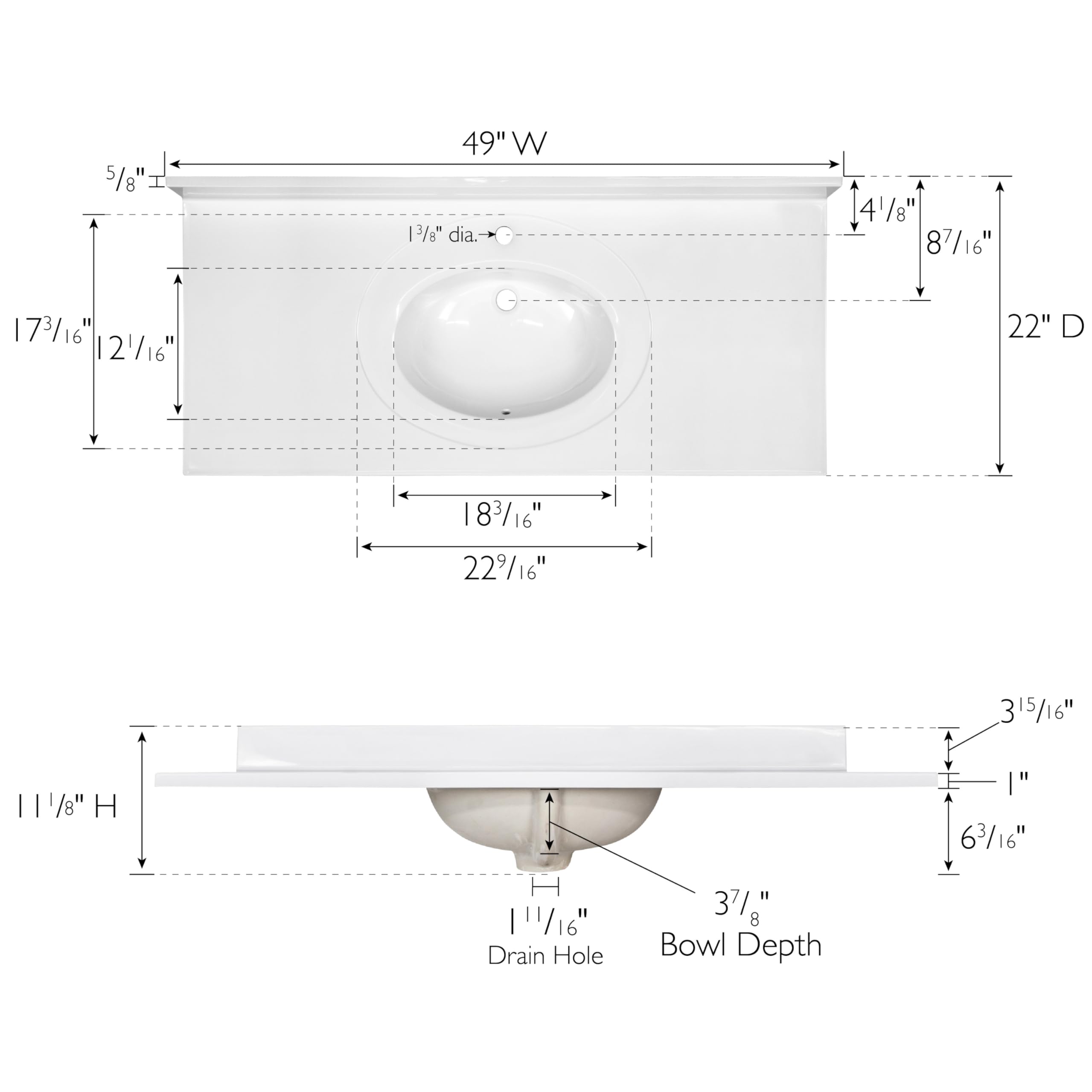 49 Inch White Cultured Marble Bathroom Vanity Top with Backsplash - Durable & Stylish Design House 554634 - Perfect for Modern Bathroom Renovations and Home Upgrades