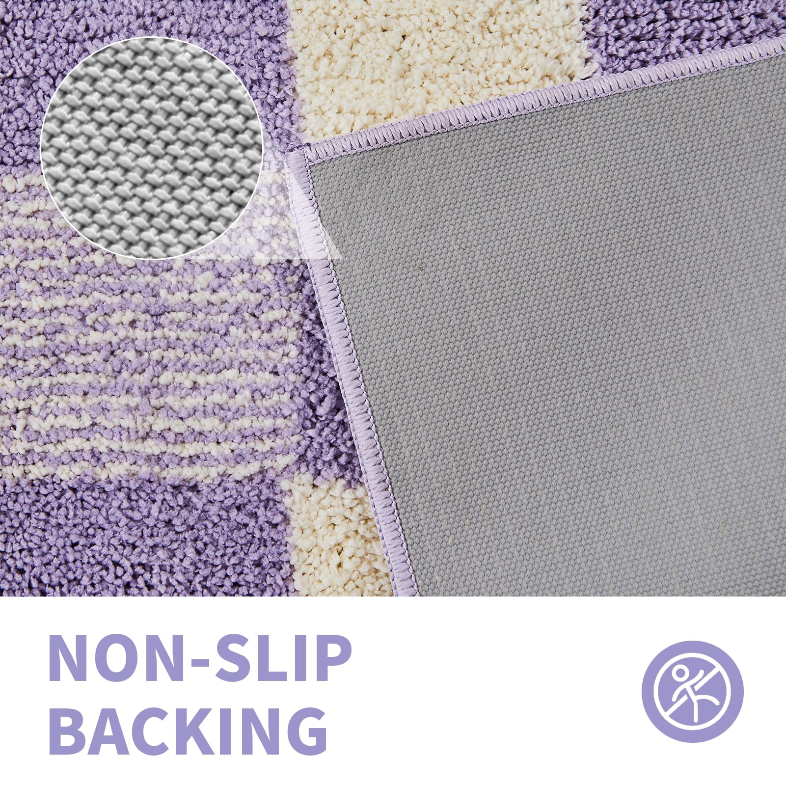 CozeCube Non-Slip Fluffy Microfiber Bath Mat - Absorbent Checkered Bathroom Rug for Shower & Sink, Washable & Soft, Aesthetic Purple Design (24