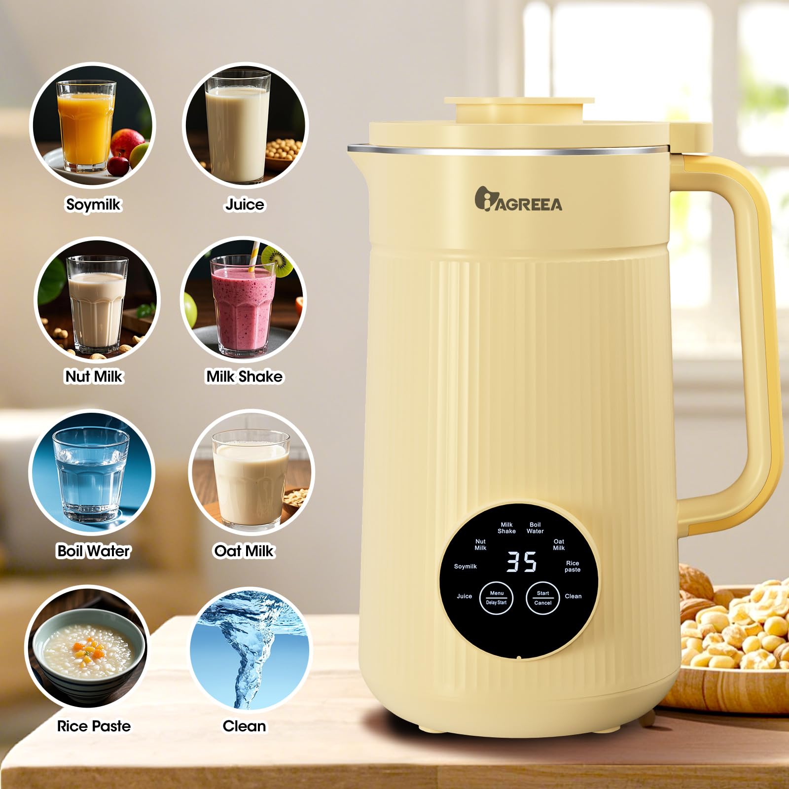 8-in-1 Automatic Nut Milk Maker Machine - 35oz Electric Blender for Homemade Almond, Walnut, Soy & Plant-Based Milk | Self-Cleaning with Delay Start | Perfect for Baby Food, Healthy Smoothies & Vegan Diets | Kitchen Essential for Dairy-Free Lifestyles