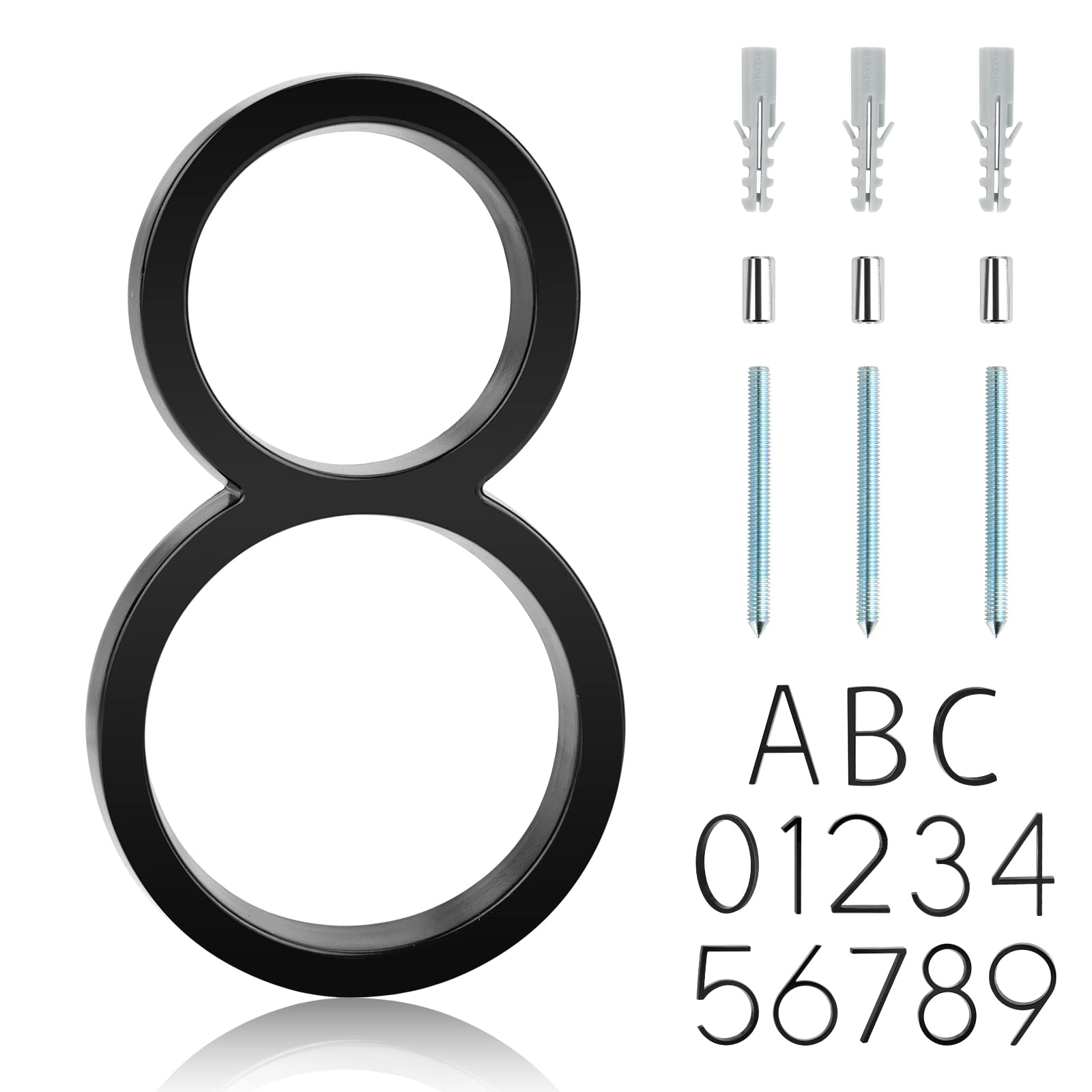 5 Inch Modern Floating House Numbers - Black Floating Mount Address Plaque for Outdoor Home (EIGHT) - Perfect for Mailbox, Front Door, and Garden Decoration