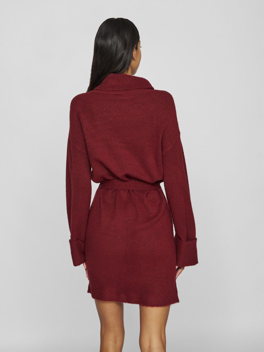 Alva Tie Belt Knit Dress for Women - Elegant Cabernet Red Wrap Dress with Flattering Fit - Perfect for Office, Date Night & Special Occasions
