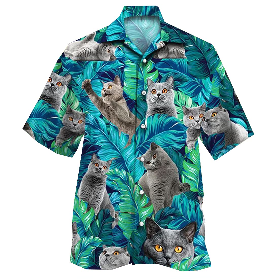 Stylish Tropical Hawaiian Shirts for Men & Women - Short Sleeve Cat Print Button Down Shirt Set of 37 - Perfect for Beach Vacations, Summer Parties & Luau Events