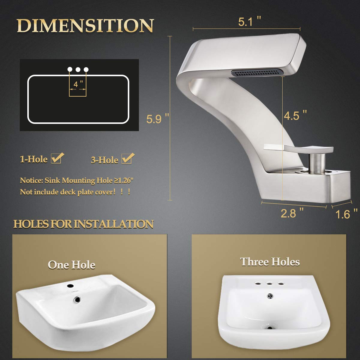 Becola Waterfall Bathroom Sink Faucet - Solid Brass Single Handle Hot and Cold Water Mixer Tap with 3/8