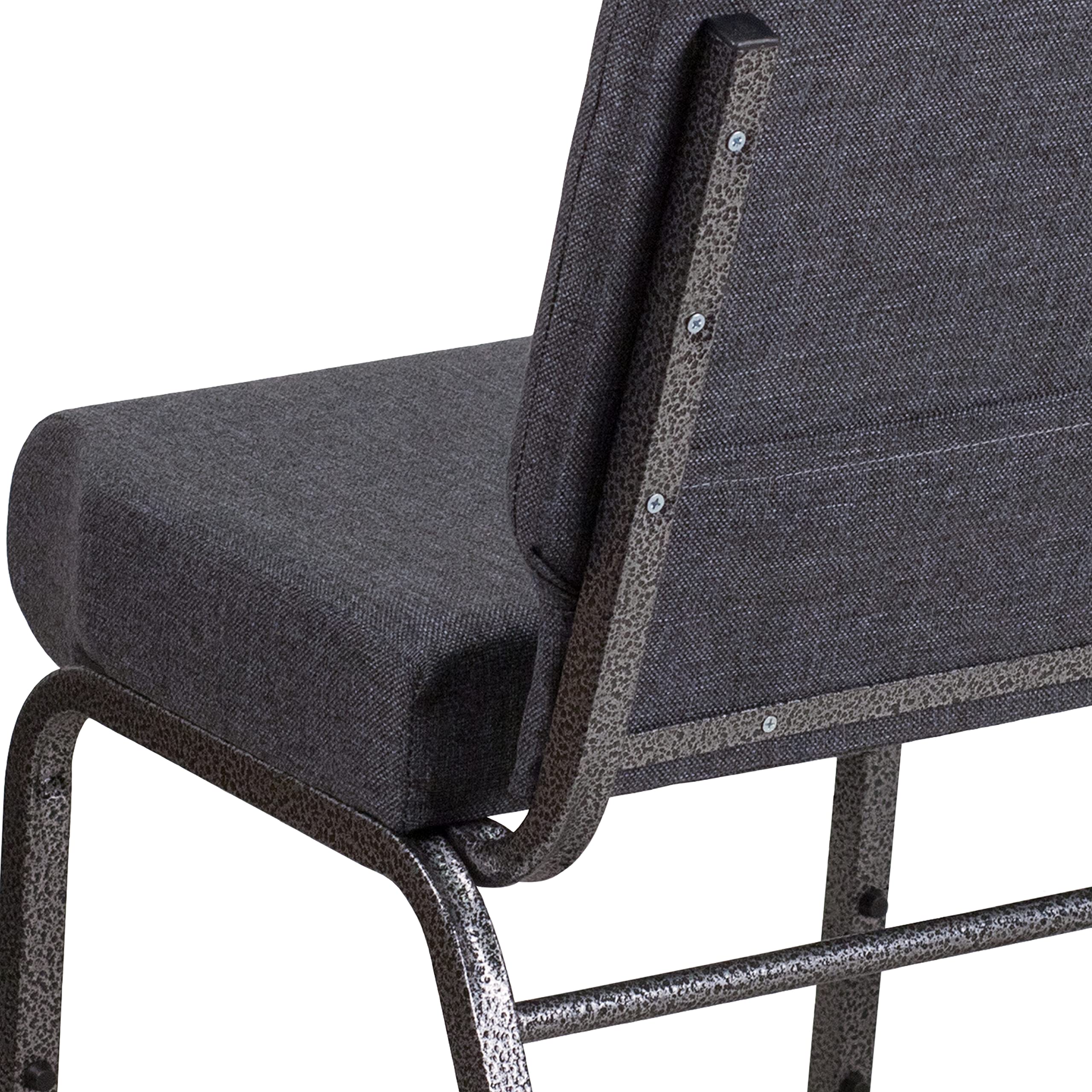 EMMA + OLIVER 21 Inch Wide Church Chair with Dark Gray Fabric & Silver Vein Frame - Stackable Padded Seating for Churches, Events, Weddings and Banquets