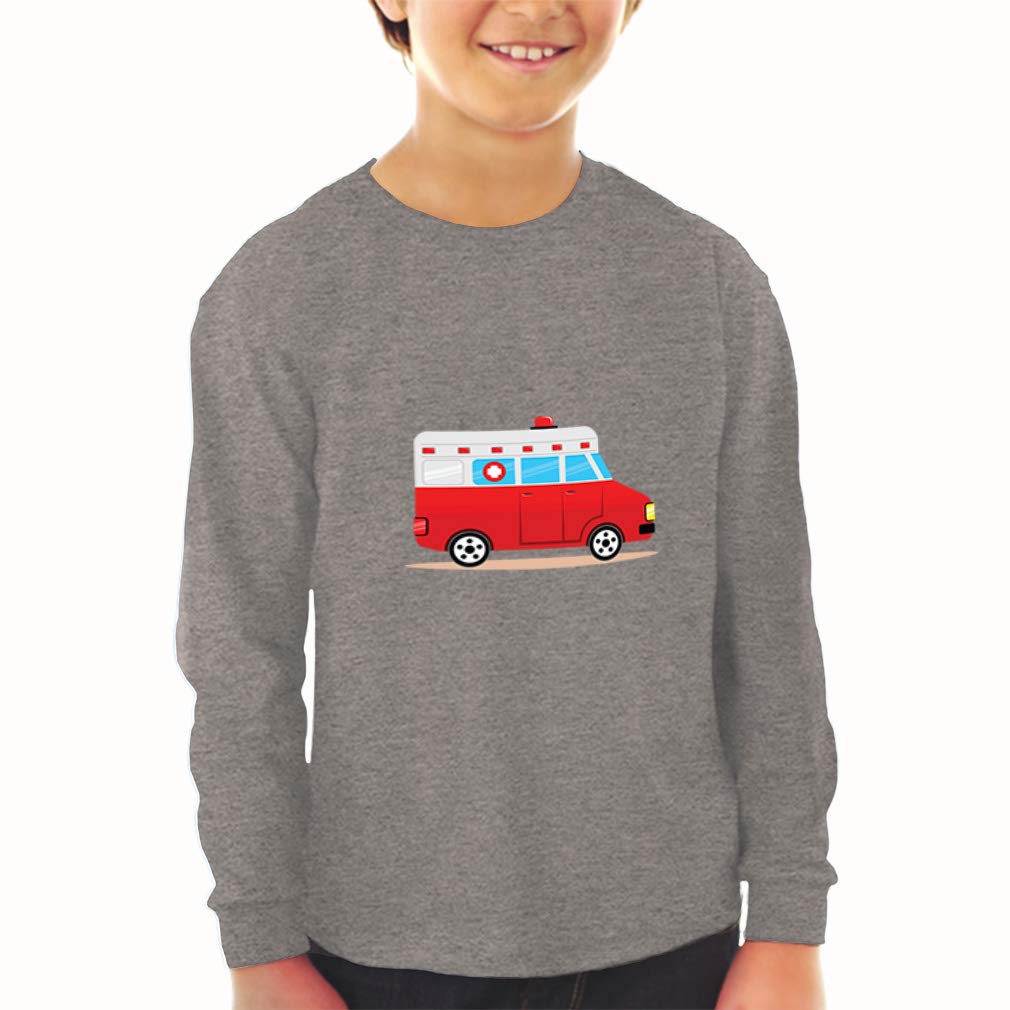 **Boys & Girls Long Sleeve T-Shirt with Ambulance Car Print - 100% Cotton Kids Casual Top for School, Play & Everyday Wear**