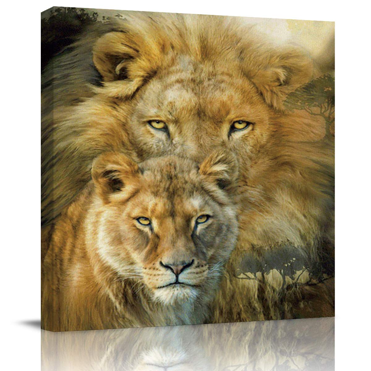 DOME-SPACE 28x28 Inch Framed Canvas Wall Art - Majestic Lion Father and Son Painting, Modern Home Decor, Ready to Hang | Perfect for Living Room, Bedroom, Office & Gift Giving