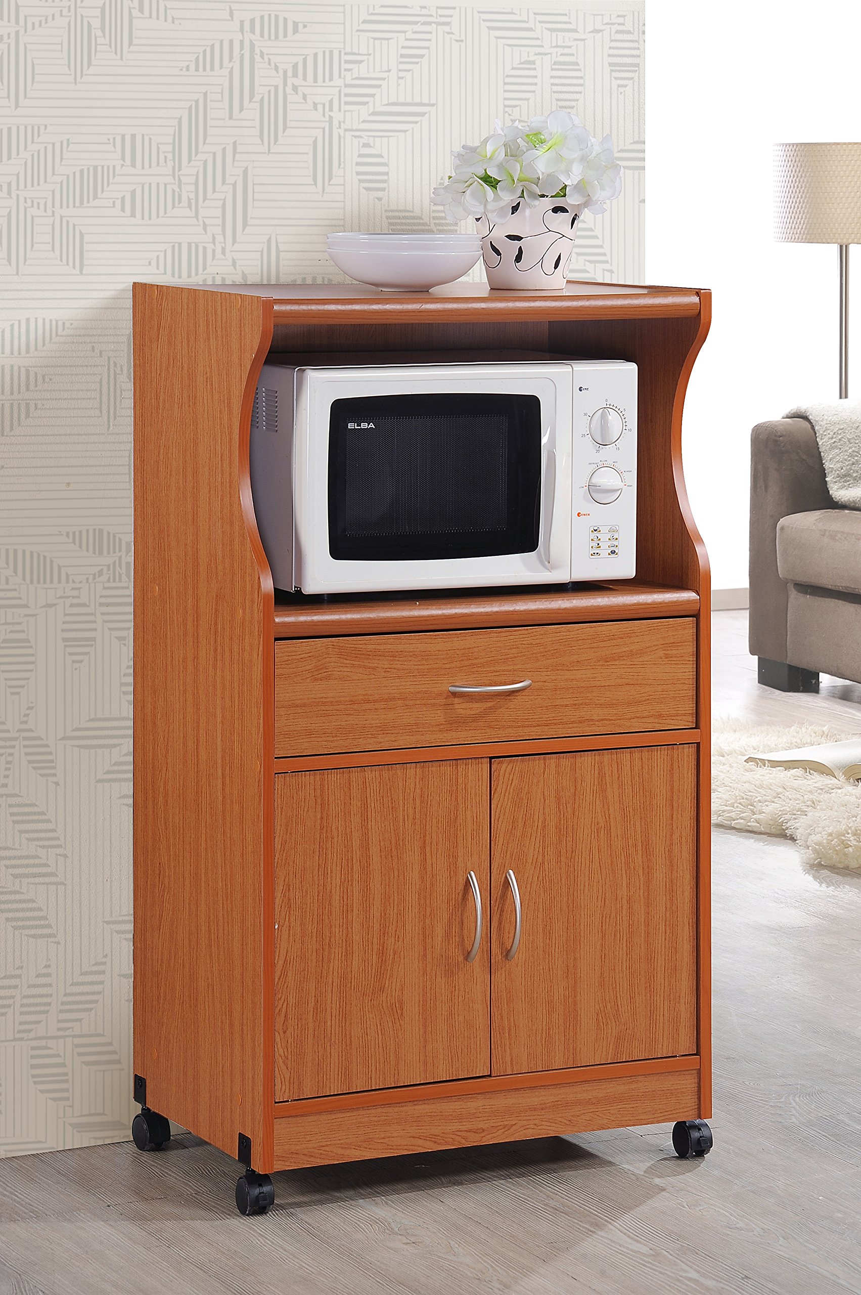 Custom Microwave Cart with Wheels - Adjustable Height Kitchen Island on Casters for Small Spaces - Perfect for Dorms, Apartments & RVs