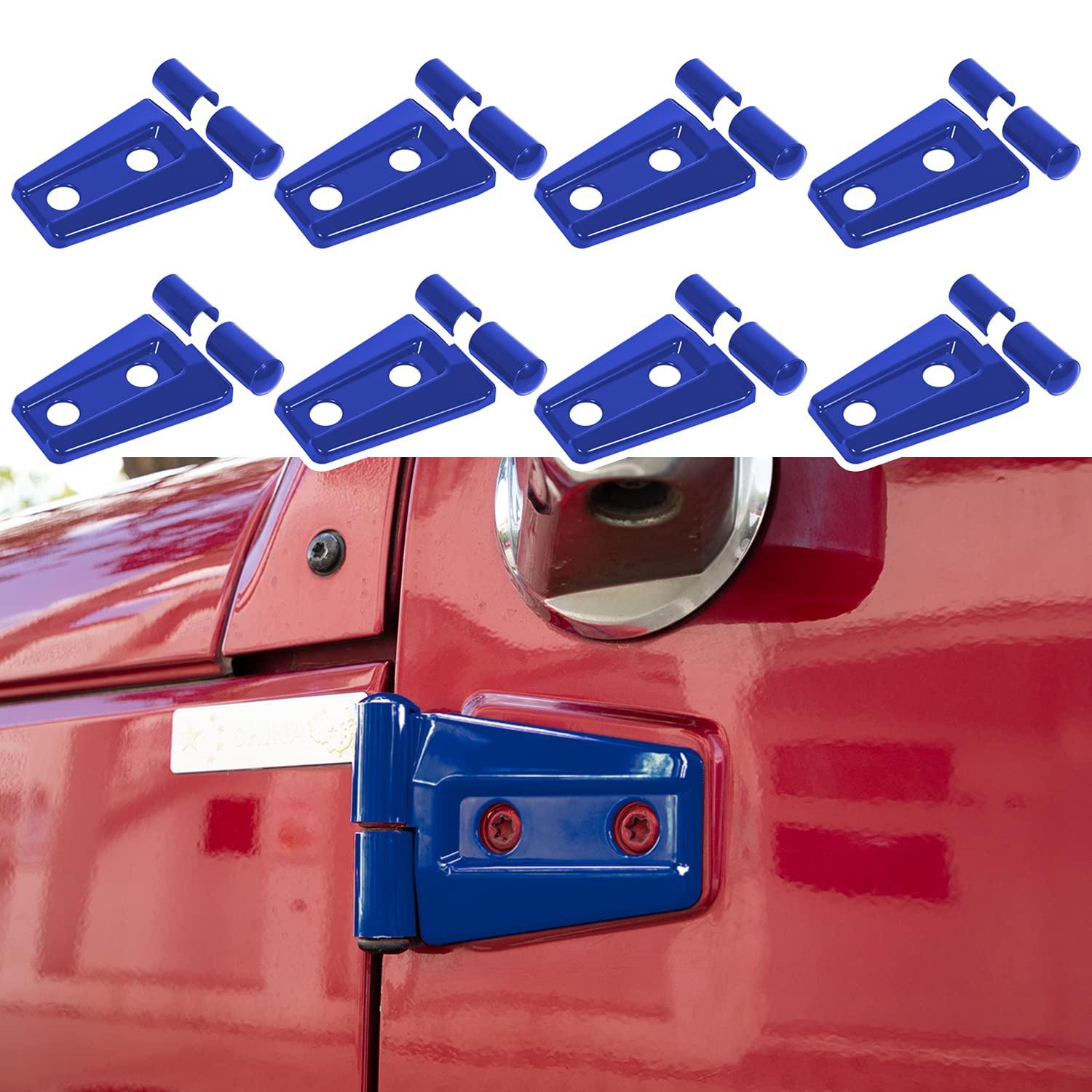 2007-2018 Jeep Wrangler JK JKU 2&4 Door Blue Exterior Door Hinge Cover Trim Accessories - 8PCS Set for Enhanced Style & Protection (Perfect for Off-Roading & Car Customization)