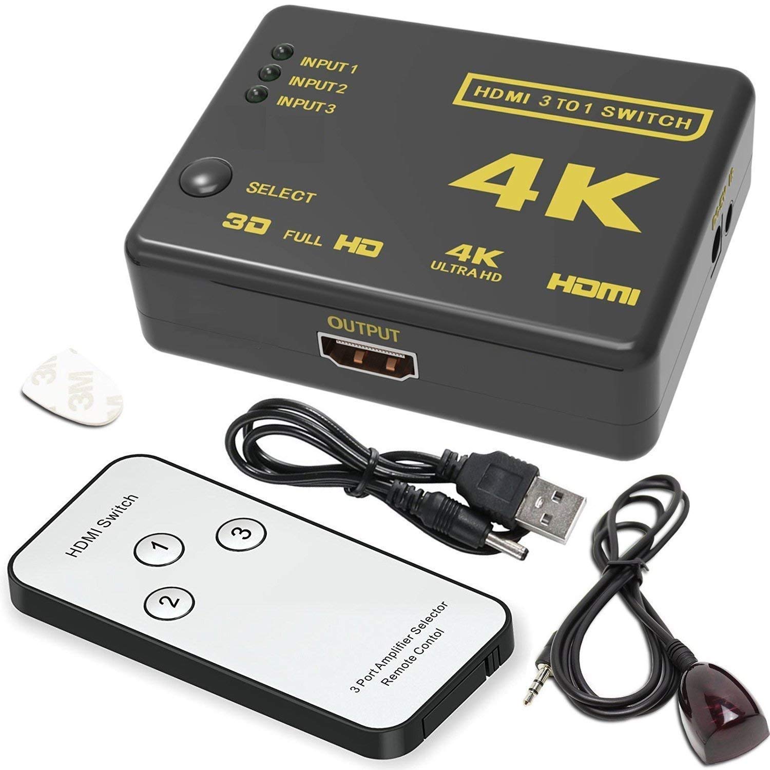 Technotech 3-Port HDMI Switch Splitter with Remote - 1080P Full HD for HDTV, Gaming, Home Theater & Multiple Device Connectivity