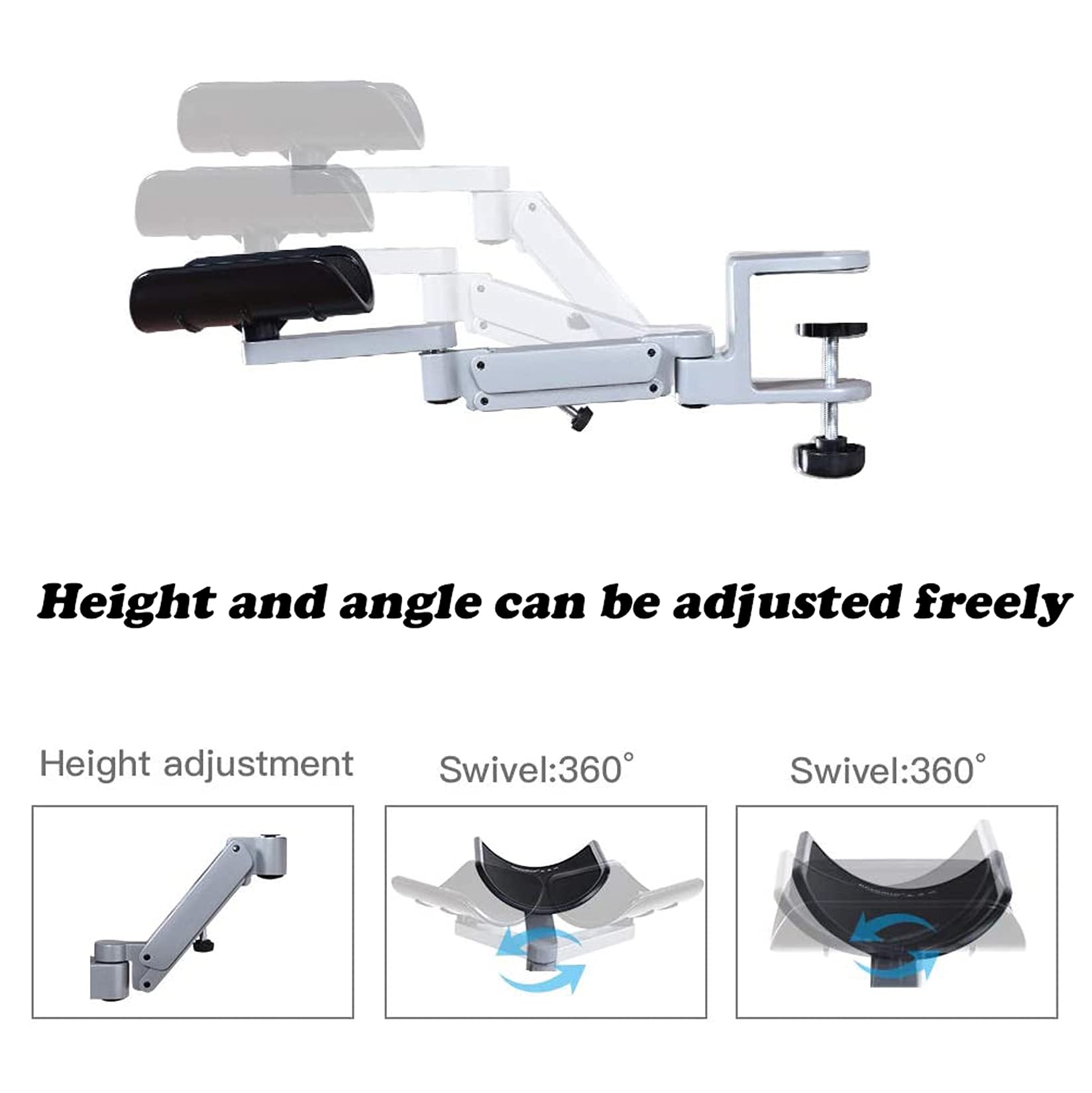 Ergonomic Arm Rest Support for Computer Desk - Adjustable Clamp-On Elbow Pad & Hand Tray | Stress Relief & Pain Elimination | Perfect for Office Work, Gaming & Home Office Setup