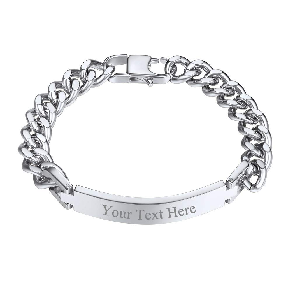 Custom Engraved Stainless Steel Bracelets for Men & Women - Personalized Name, Date, Initial & Quote ID Bracelet (7.5