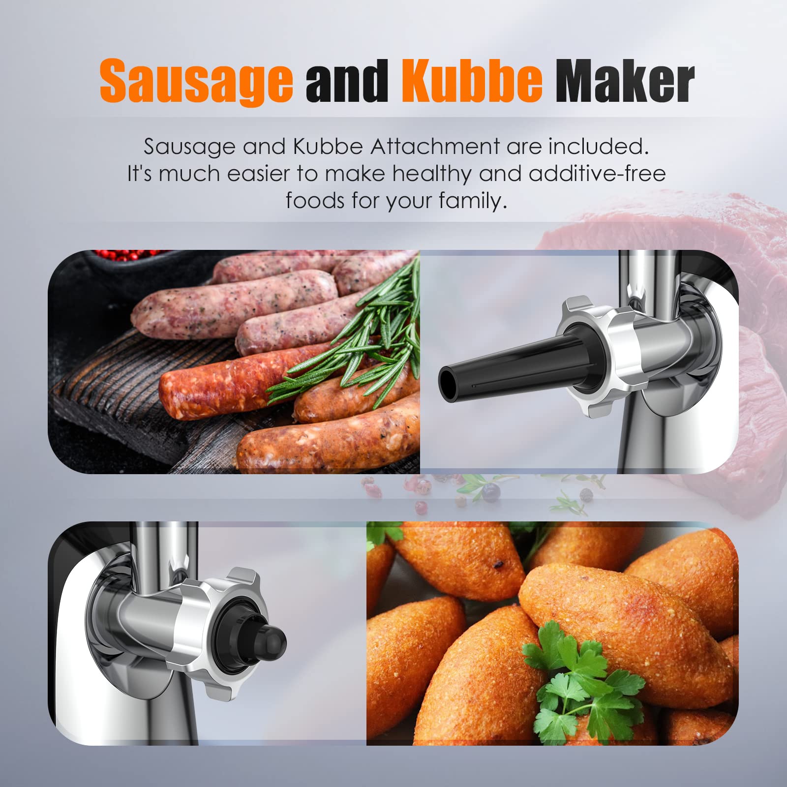 Electric Meat Grinder 2800W Heavy Duty - Stainless Steel Sausage Stuffer with 2 Blades & 3 Grinding Plates - Perfect for Home Kitchen, BBQ, Sausage Making & Food Prep