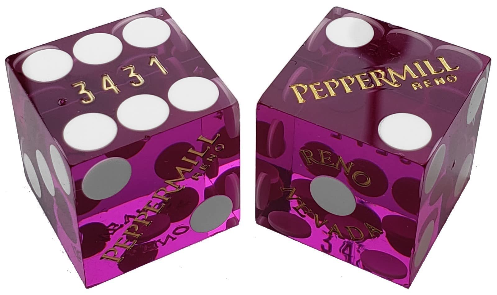Authentic Peppermill Reno Casino Purple Polished Dice Set with Pouch & 36