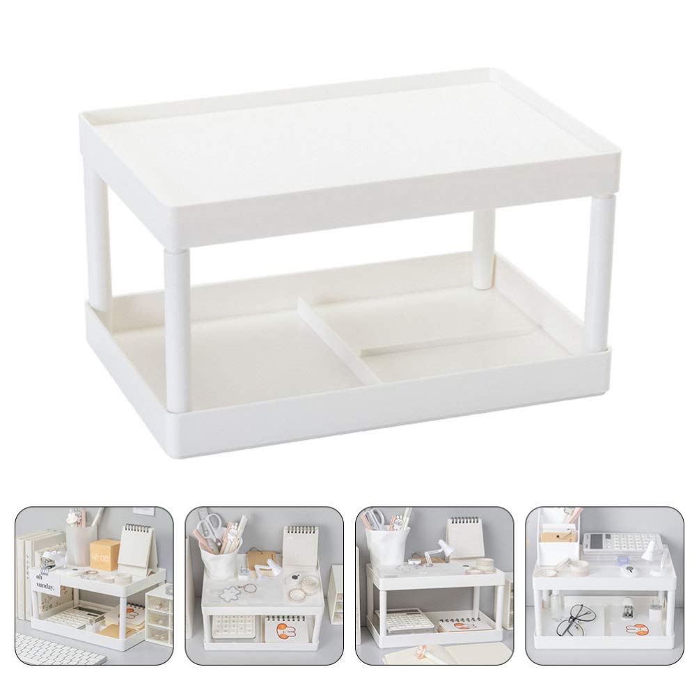 Cabilock 1pc White PP Desktop Storage Rack with Stacking Drawers - Organizer Shelf for Kitchen Jars, Office Supplies, Makeup & Books | Space-Saving Solution for Home & Office Organization