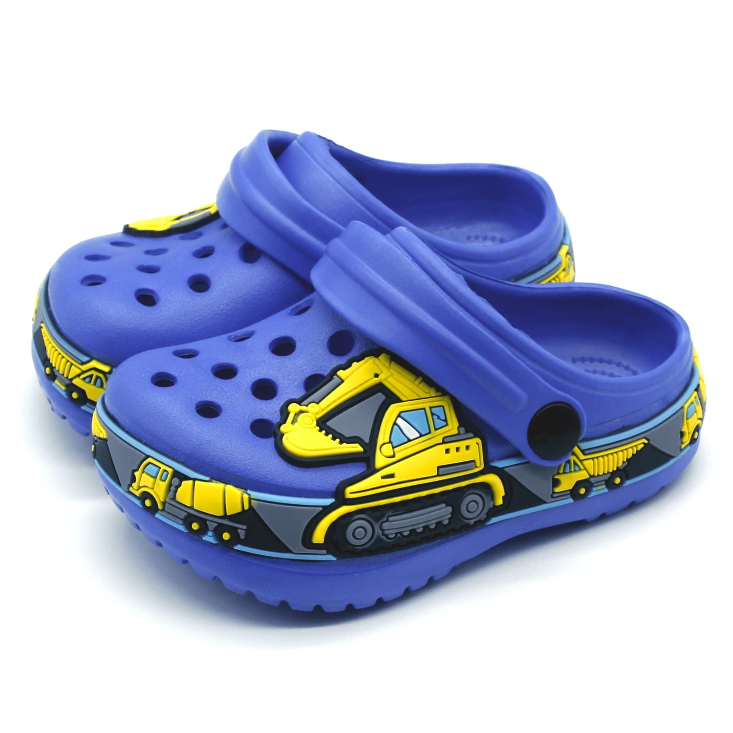 FolHaoth Toddler Clogs - Cute Cartoon Excavator & Racecar EVA Sandals for Boys & Girls | Lightweight Breathable Slip-On Kids Shoes | Non-Slip Sole for Indoor, Outdoor, Beach, Pool & Shower | Perfect for Playtime, Swimming & Summer Activities